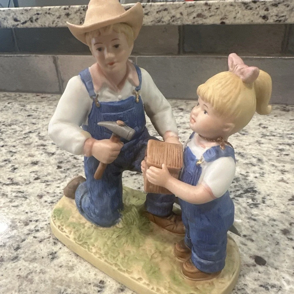 Denim Days Homco 1985 #1515 Debbie and Her Dad Birdhouse Figurine W/tag